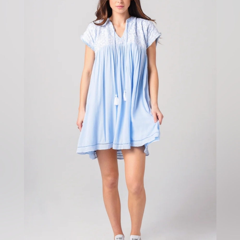 J. Marie The Dani Light Blue 100% Rayon Baby Doll Dress